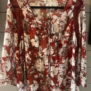 Black Rainn Red Tie Front Blouse